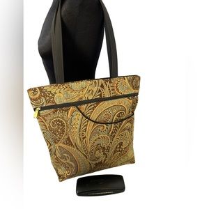 Danny K Beverly Hills Tapestry Purse Large Brown, Teal, Gold Shoulder Tote  New